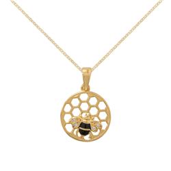 74524-16 16 In. 14k Yellow Gold Plated Sterling Silver Cubic Zirconia Honeycomb & Bee Pendant With 1.5 Mm Cable Chain