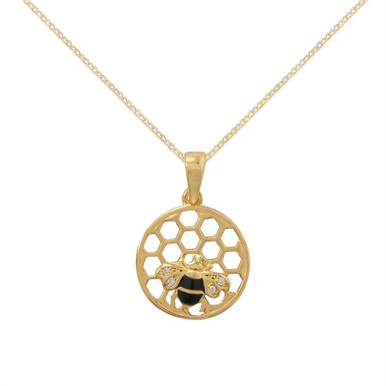 74524-18 18 In. 14k Yellow Gold Plated Sterling Silver Cubic Zirconia Honeycomb & Bee Pendant With 1.5 Mm Cable Chain