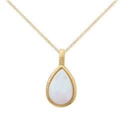 74529-16 16 In. 14k Yellow Gold Plated Sterling Silver Pear-shape Synthetic Opal Pendant With 1.5 Mm Cable Chain