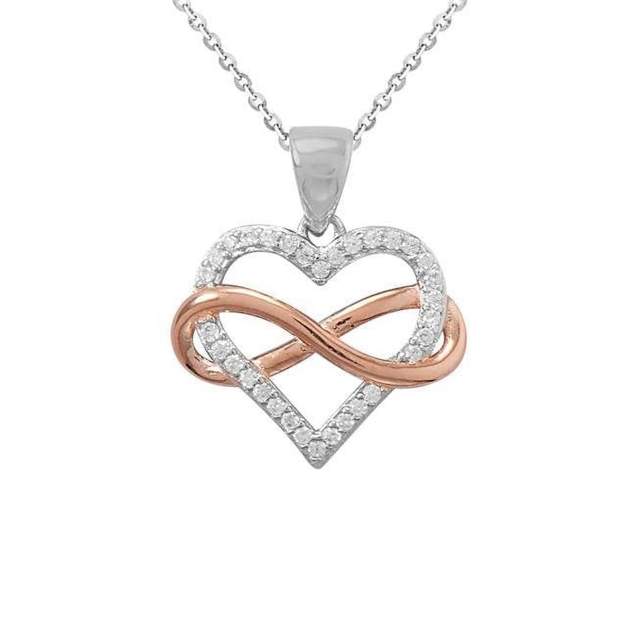 74532-cbl16 16 In. Sterling Silver Two Tone Cubic Zirconia Heart Pendant With Cable Chain