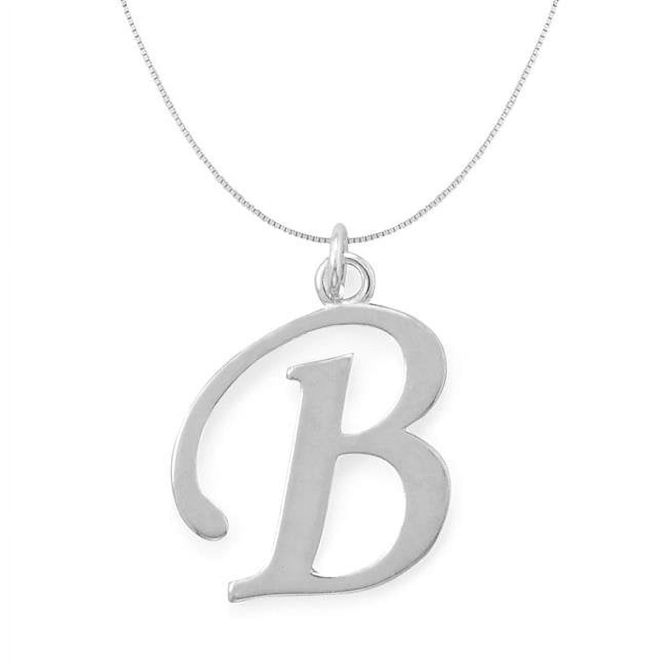 74661b-20 20 In. Sterling Silver Initial Letter B Pendant With 0.70 Mm Thin Box Chain