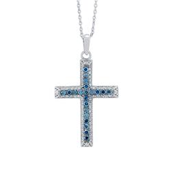 77697b2 Platinum & Silver Straight Cross Pendant With 0.43 Ct Blue & Natural White Diamonds