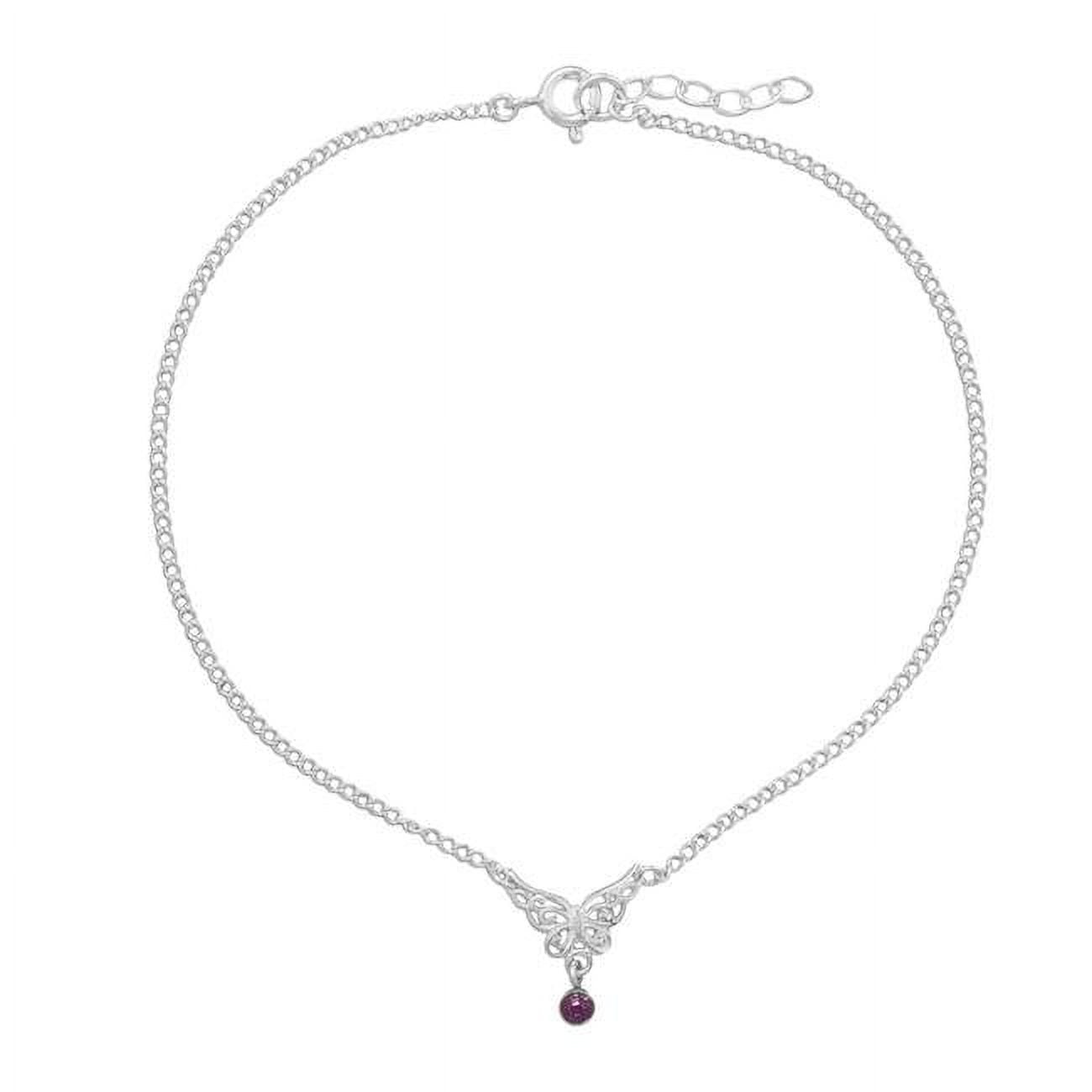 92142 Sterling Silver Crystal & Butterfly Charm Anklet