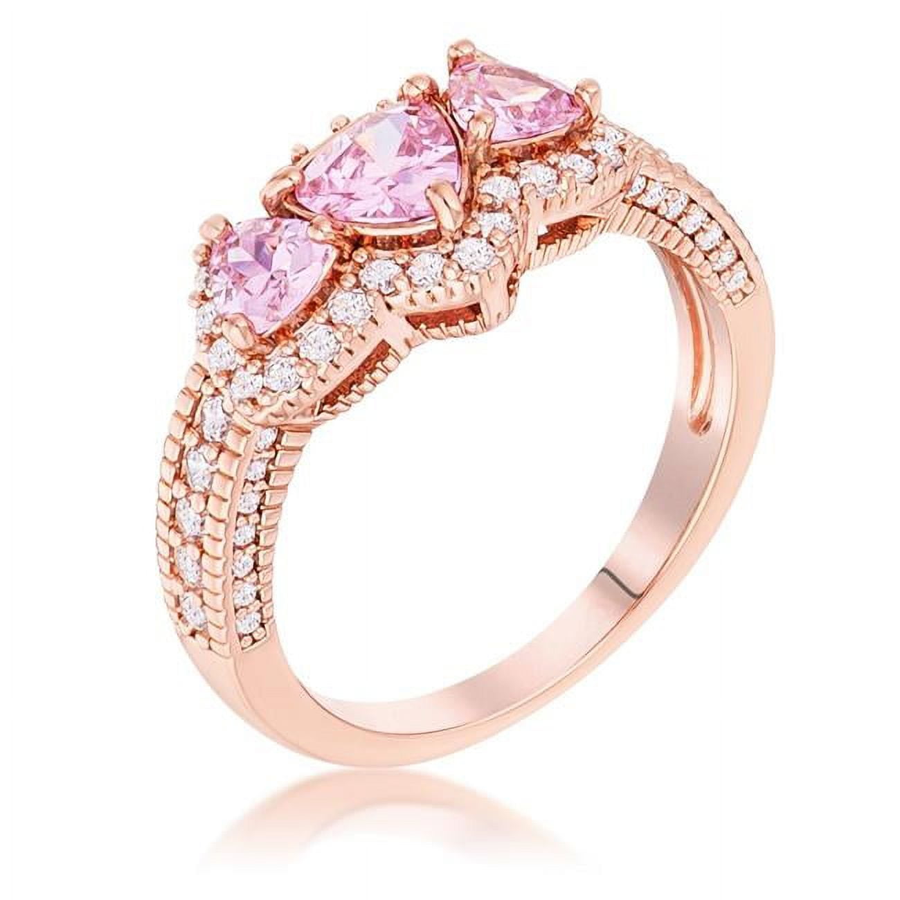 Rose Goldtone 3-Stone Trillion-Cut Pink Cubic Zirconia Halo Ring