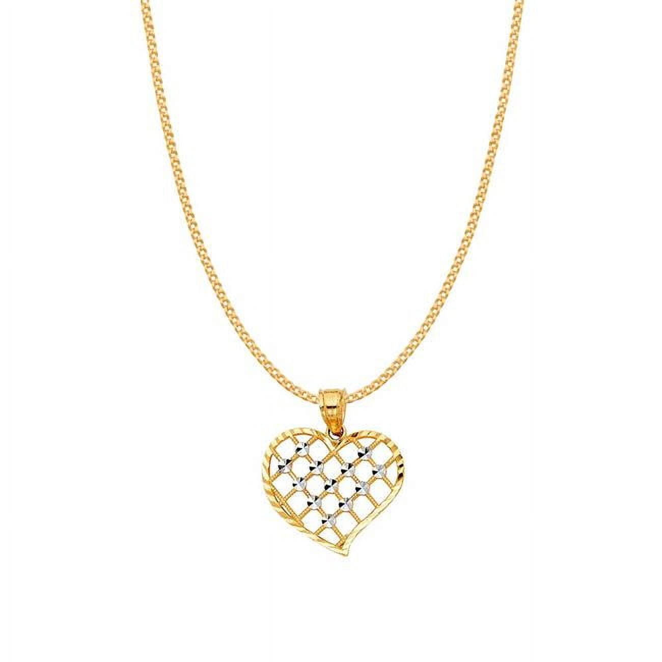 Pt426-ch193-18 0.8 Mm 14k Two-tone Gold Cross Hatch Heart Pendant With Square Wheat Chain