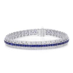 Jj2202 14k White Gold 5.53 Carats Tgw Blue Sapphire & White Diamond Tennis Bracelet