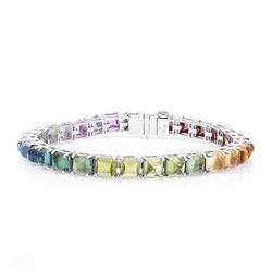 Jj26 18k White Gold 24.61 Carat Tgw Multi-gemstone Rainbow Tennis Bracelet