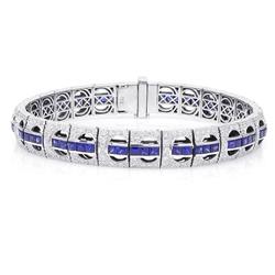 Jj1229 18k White Gold 7.55 Carat Tgw Blue Sapphire & White Diamond Tennis Bracelet
