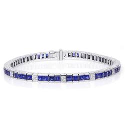 Jj1231 18k White Gold 9.21 Carat Tgw Blue Sapphire & White Diamond Tennis Bracelet