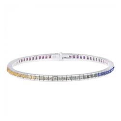 Jj1260 18k White Gold 3.63 Carat Tgw Multi Color Sapphire Rainbow Tennis Bracelet