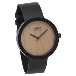 26351 Wood Watch With Leather Band - Ebony Case, Maple Dial