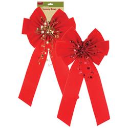 1924132 Red Velvet Bow With Tinsel Decoration Case Of 72