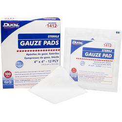 1303804 Dukal 12 Ply, Sterile Gauze Pad, 4x4 100 Count Case Of 12