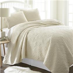 2275317 King Size Premium Ultra Soft Damask Pattern Quilted Coverlet Set, Ivory - Pack Of 9