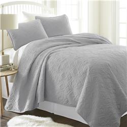 2275322 Queen Size Premium Ultra Soft Damask Pattern Quilted Coverlet Set, Gray - Pack Of 9