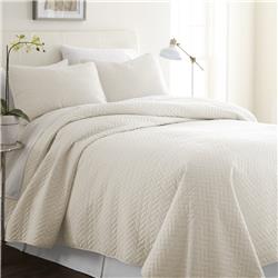 2275335 King Size Premium Ultra Soft Herring Pattern Quilted Coverlet Set, Ivory - Pack Of 9