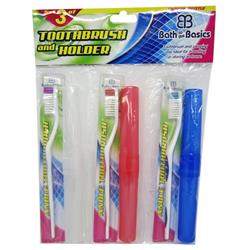 2316140 Toothbrush & Case, White, Red & Blue - Pack Of 3 - Case Of 48