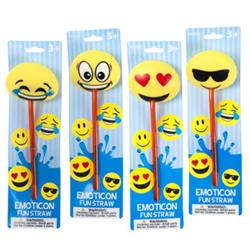 2319531 Emoticon Fun Straws, Yellow - Case Of 24