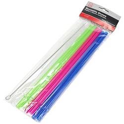 2320774 Chef Craft Reusable Hard Plastic Straw Set With Brush, Assorted Color - Case Of 144