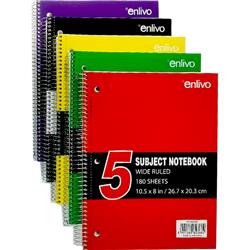 2321284 10.5 X 8 In. Premium 5 Subject Notebook - 180 Sheet, Assorted Color - Case Of 18 - 18 Per Pack