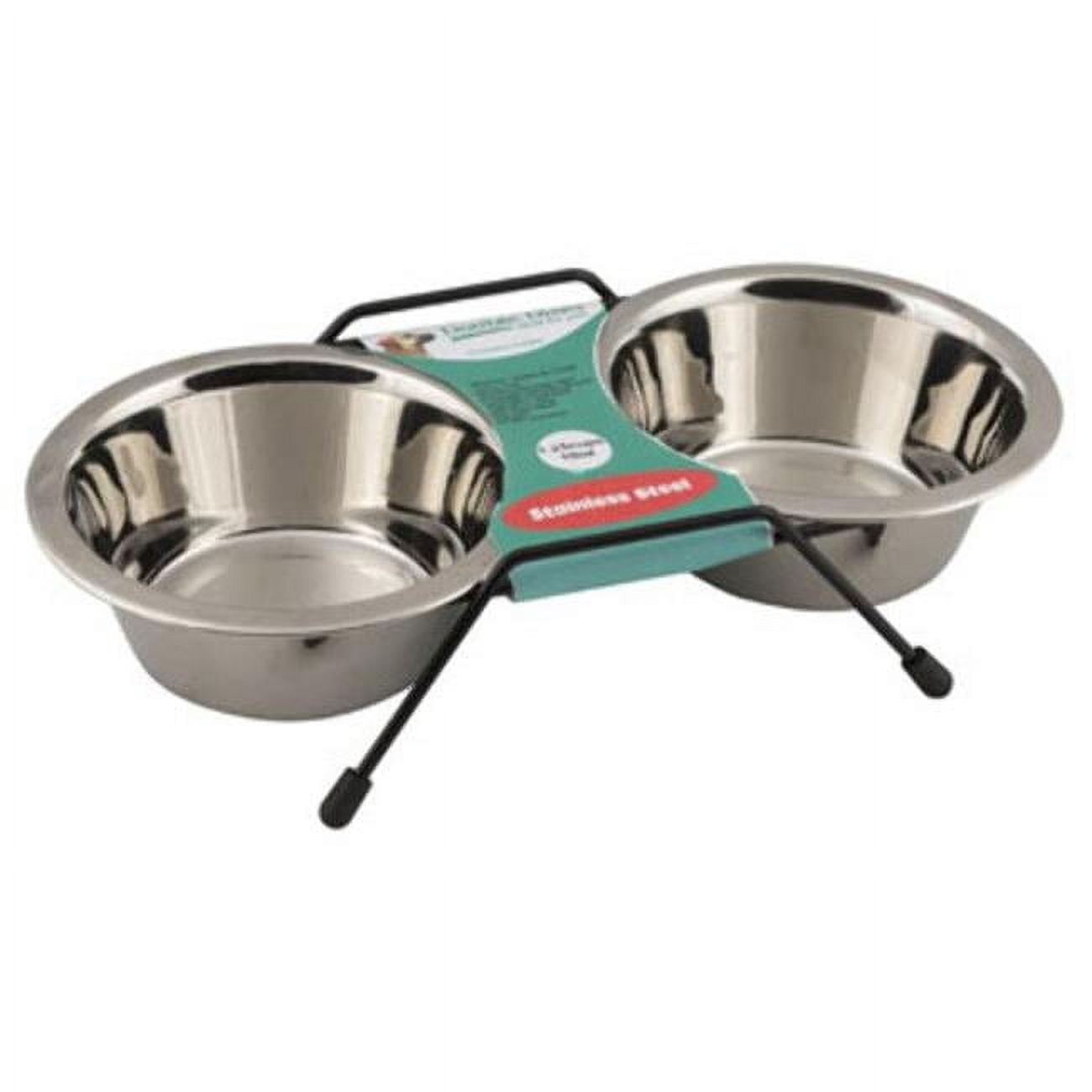 2324873 12 Oz Double Stainless Steel Pet Bowl On Stand, Silver & Black - Case Of 18 - 18 Per Pack