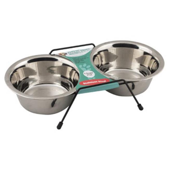 2324877 28 Oz Double Stainless Steel Pet Bowl On Stand, Silver & Black - Case Of 12 - 12 Per Pack