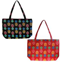 Extra Large Canvas Pineapple Beach Tote Bag, 8 Red & 16 Black - 24 Per Pack - Case Of 24