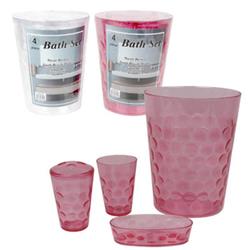 2291054 Plastic Bath Set, Clear & Pink - 24 Per Pack - Case Of 24 - 4 Piece