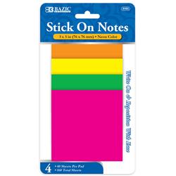 313637 Bazic 3 X 3 In. Neon Stick On Notes - 40 Count, 4 Per Pack - Case Of 24