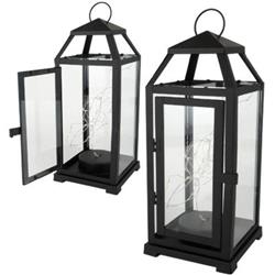 12.25 In. Black Iron Lantern With Led Lights - Case Of 6