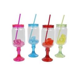 2327797 26 Oz Plastic Mason Jar With Straw & Ice, Assorted Color - Case Of 12
