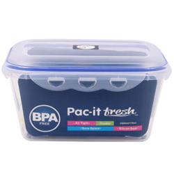 2328007 118 Oz Pac-it Fresh Rectangular Food Container, Clear & Blue - Case Of 24