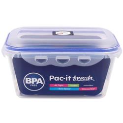 2328010 68 Oz Pac-it Fresh Rectangular Food Container, Clear & Blue - Case Of 48