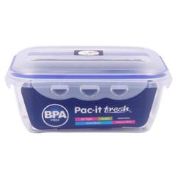 2328011 54 Oz Pac-it Fresh Rectangular Food Storage Box, Clear & Blue - Case Of 48