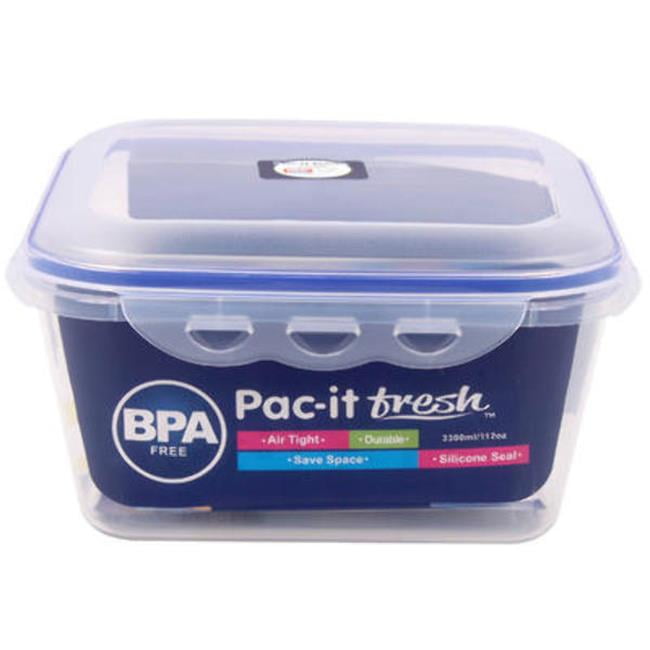 2328019 112 Oz Pac-it Fresh Square Food Container, Clear & Blue - Case Of 24