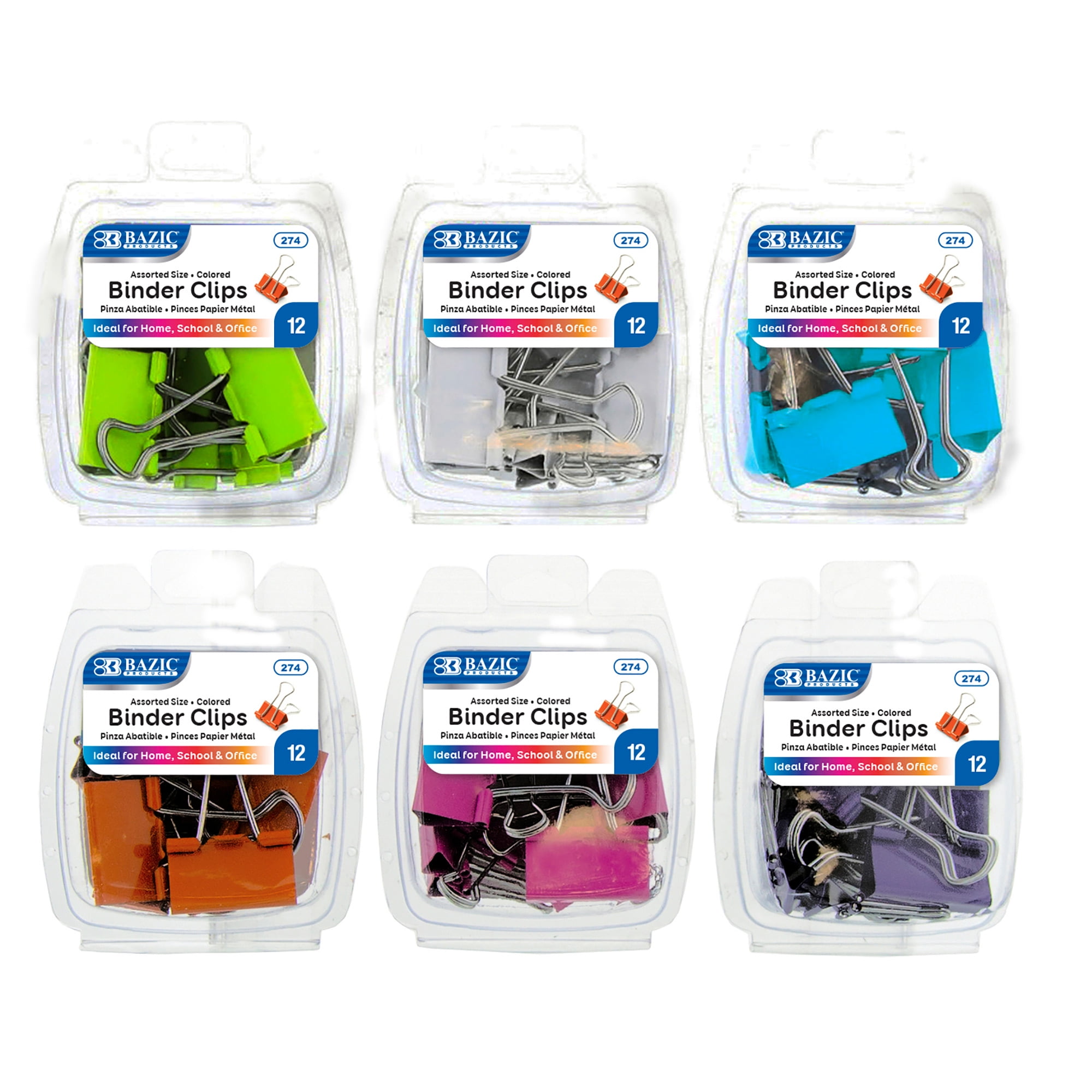 Bazic 2330441 Assorted Size Color Binder Clip, Assorted Color - 12 Per Pack - Case Of 24