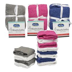 2333219 Solid Washcloths - Assorted Colors, - Pack Of 4, Case Of 48