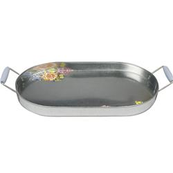2332583 Floral Oval Steel Serving Tray - Silver, Case Of 4