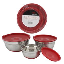 2338506 Silver Bowl Set With Red Silicon Lid, 6 Piece - Case Of 6
