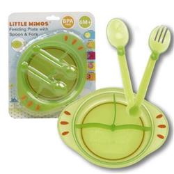 2326820 Green Feeding Plate With Spoon & Fork - Case Of 72