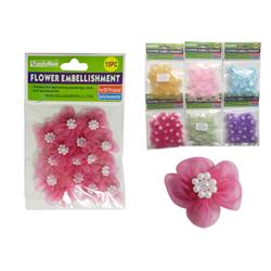 2337039 Assorted Color Chiffon Flower Embellishments With Beads, 15 Pieces - Case Of 36