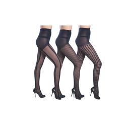 Fashion Design Textured Tights - 3 Per Pack - Queen Size - Case Of 12