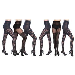 Womens Fashion Designed Textured Tights - 3 Per Pack - Queen Size - Case Of 36