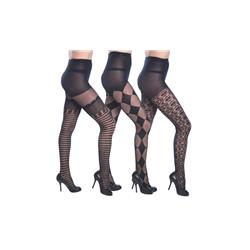 3 Styles Fashion Textured Tights - One Size - Case Of 12