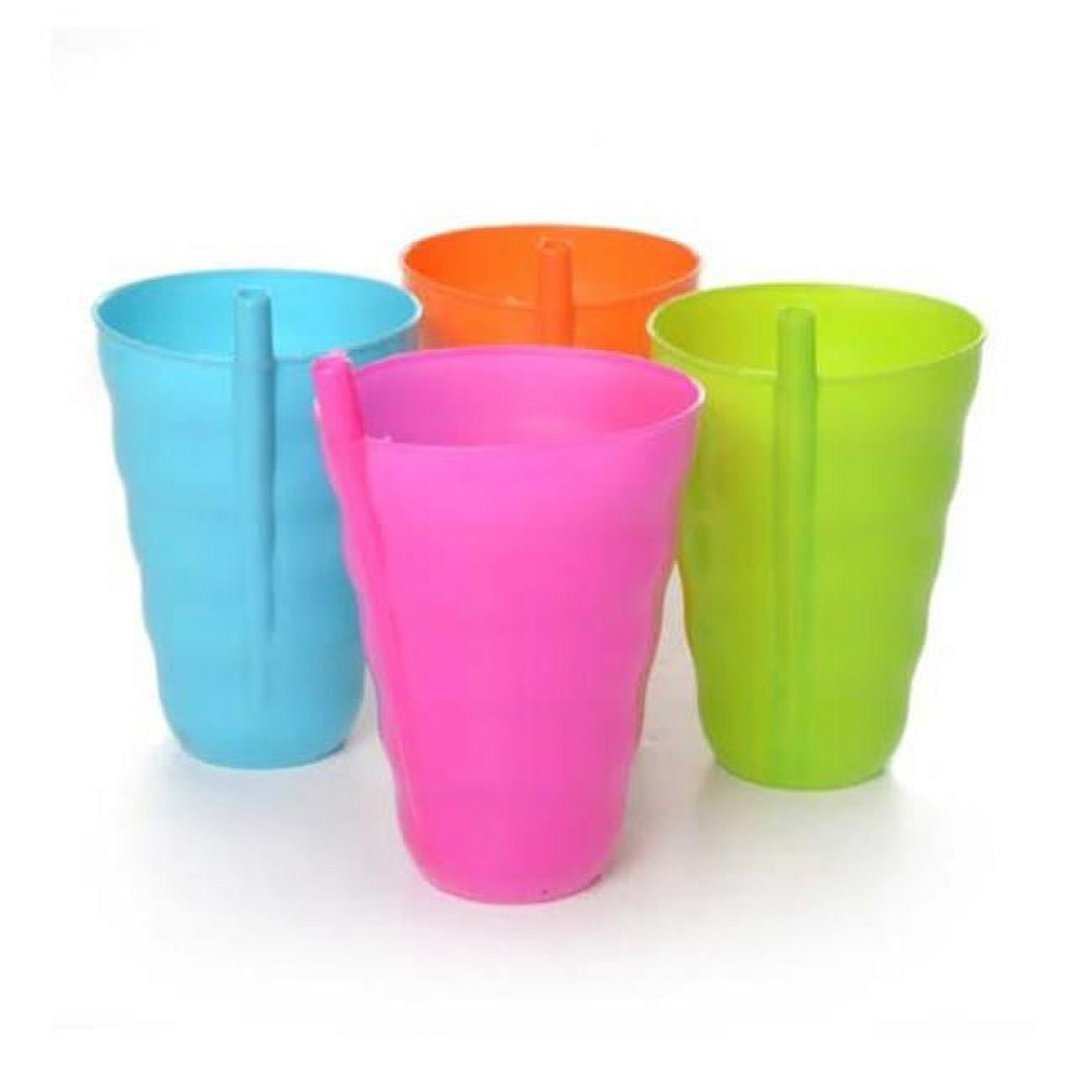 2324428 Plastic Cups With Straw, 4 Colors - Case Of 24
