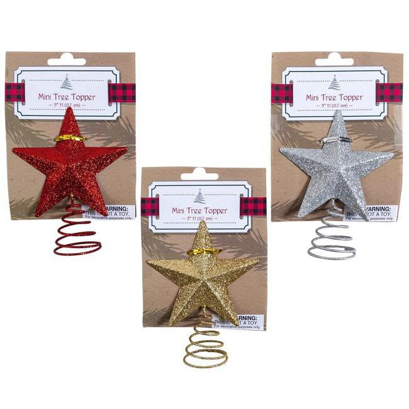 2342039 5 In. Mini Tree Topper, Gold, Silver & Red - Case Of 24