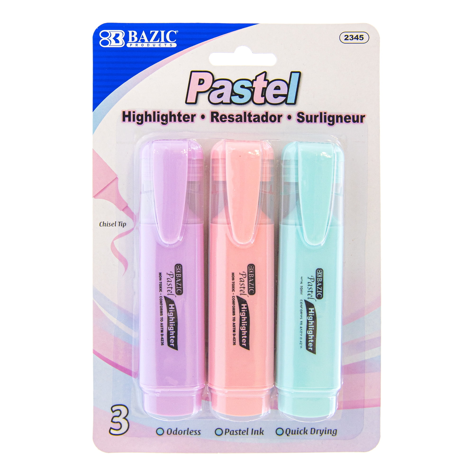 UPC 764608023457 product image for Bazic 2352895 Pastel Highlighters with Pocket Clip - 3 per Pack - Case of 24 - P | upcitemdb.com