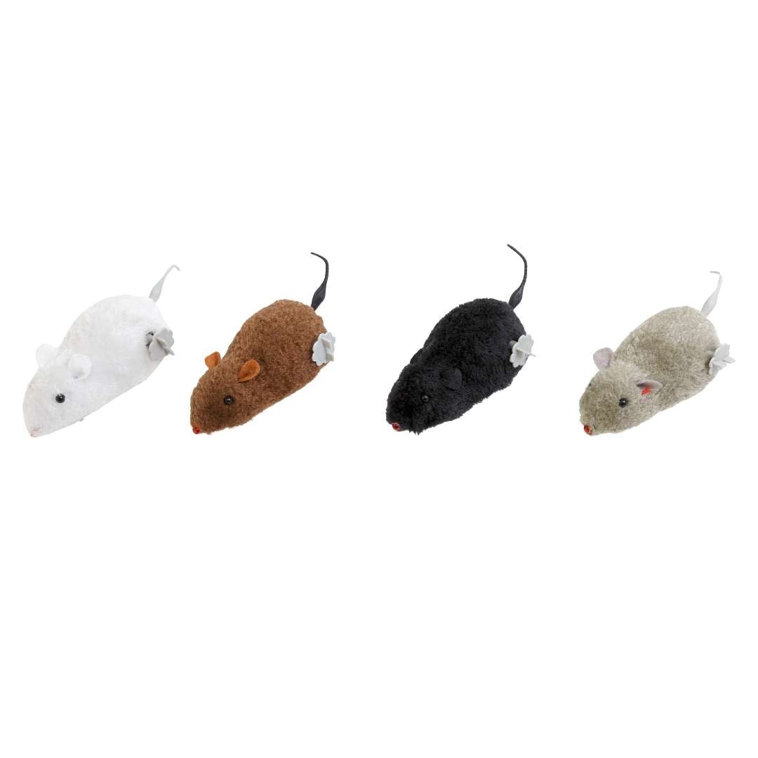 DollarDays 2390070 Wind Up Furry Mice Cat Toys, Assorted Color - Pack of 48