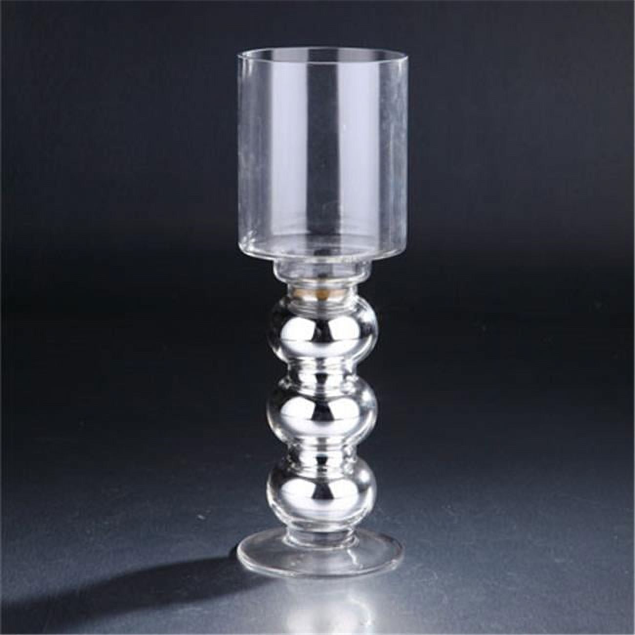 40007 14 X 4.5 In. Glass Candle Holder, Silver