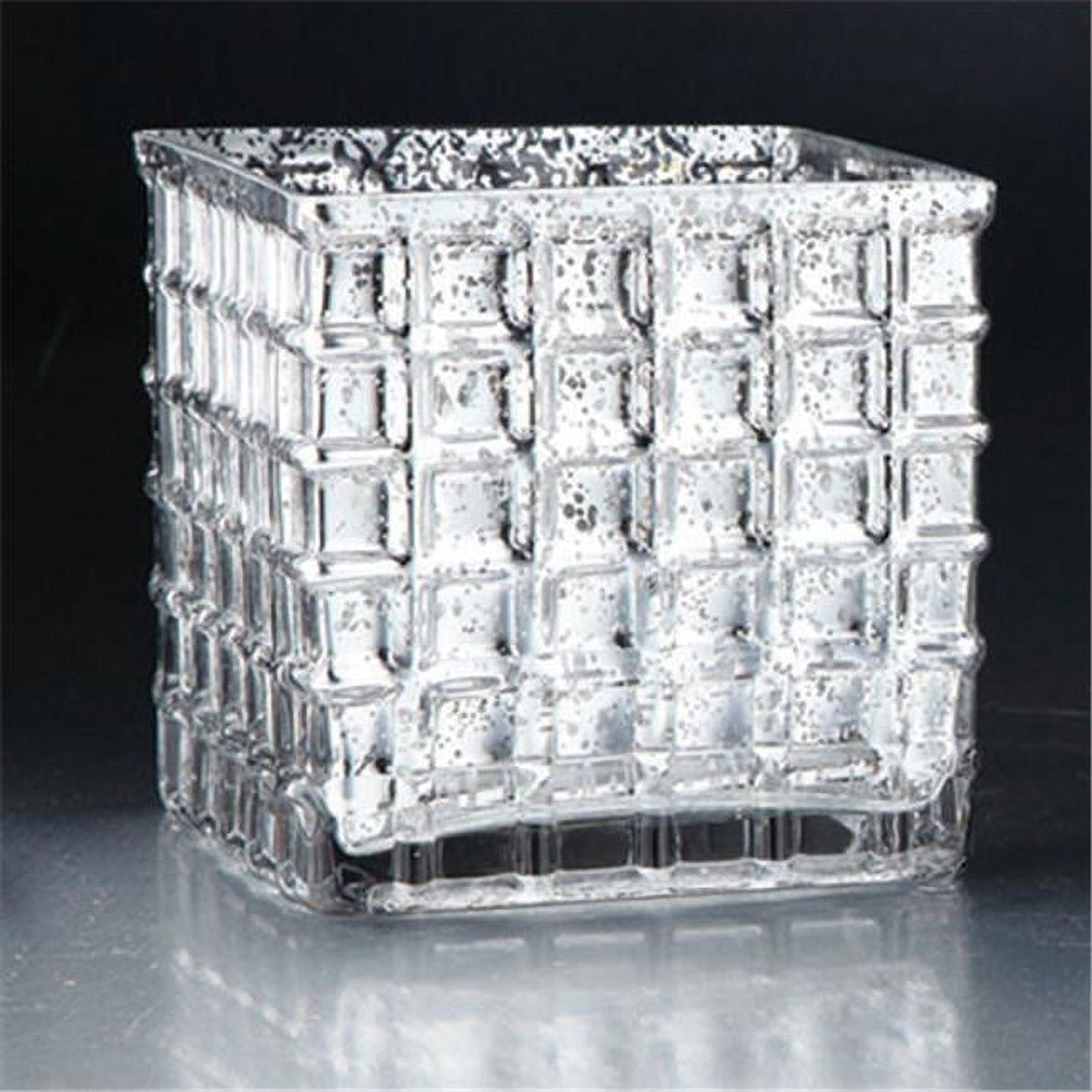 57057 6 X 6 X 6 In. Square Glass Candle Holder, Silver